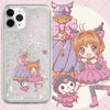 Japanese Anime CardCaptorSakura | Sakura Kuromi Black Cat Silver Pink Heart Glitter QuickSand - iPhone Case PLUS SE2 11 12 13 14 15 16 16e 17 17e Pro Promax 12mini 13mini