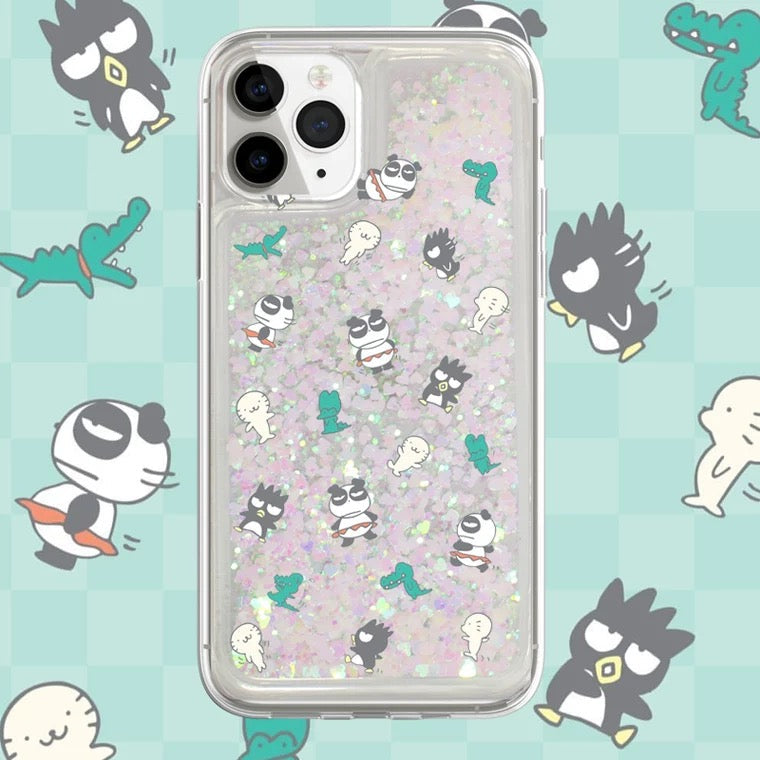Japanese Cartoon Bad Badtz Maru Xo with friends Panda  -  Glitter QuickSand iPhone Case 6 7 8 PLUS SE2 XS XR X 11 12 13 14 15 16 Pro Promax 12mini 13mini KawaiiGiftLand