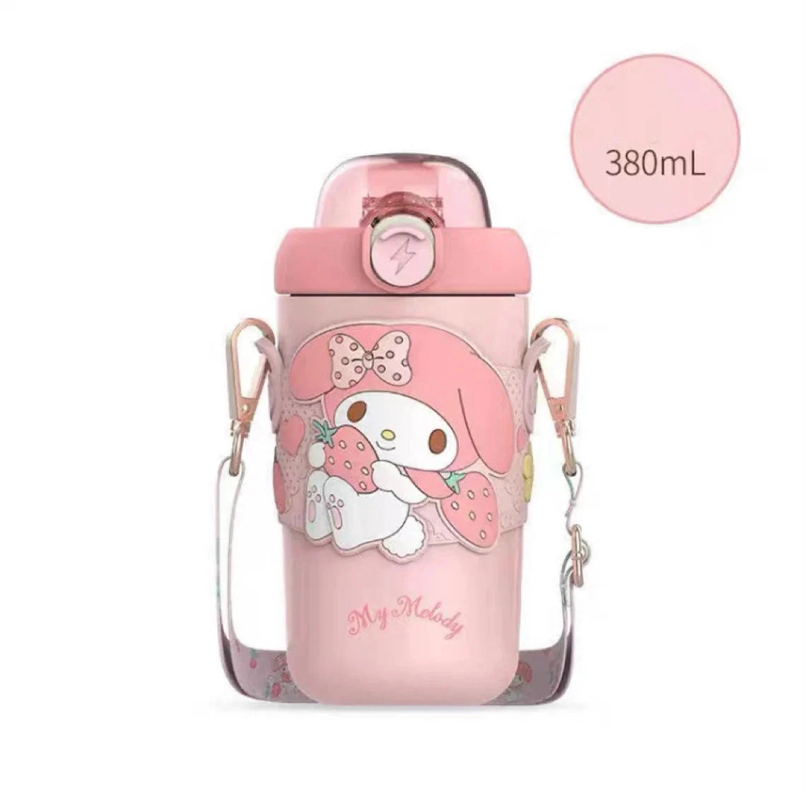 Sanrio My Melody Kuromi Cinnamoroll Pompompurin Shoulder Water Bottle Tumbler with Straw and Strap 316 Stainless Steel Lovely Cup KawaiiGiftLand