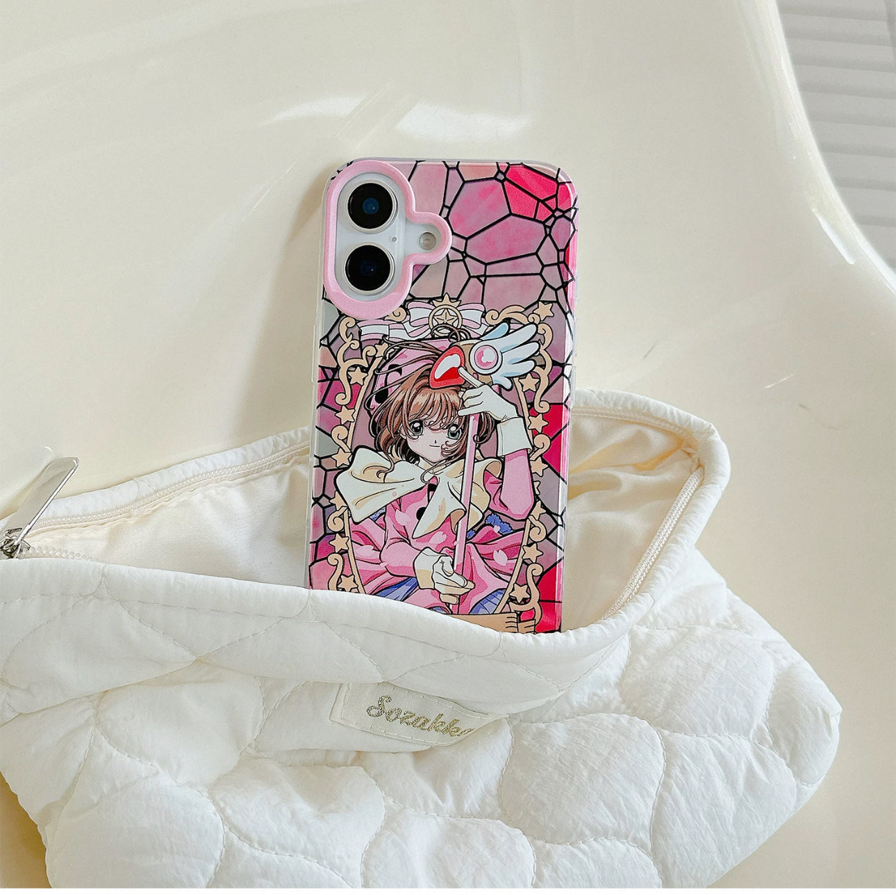 Japanese Cartoon CardCaptorSakura Layer Glass Window Version | Pink Blue Orange - iPhone Case 6 7 8 PLUS SE2 XS XR X 11 12 13 14 15 16 Pro Promax 12mini 13mini KawaiiGiftLand