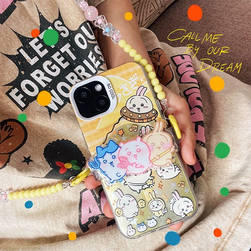 Japanese Cartoon Phone Back Clip with Phone Lanyard | Chiikawa Hachiware Usagi - for All Smart Phones KawaiiGiftLand