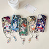 Japanese Cartoon Sailor Moon Phone Case with Strap Comic Version | Laser Glass Window Sailor Moon Mercury Mars Jupiter Venus - iPhone Case PLUS SE2 XS XR X 11 12 13 14 15 16 16e 17 17e Pro Promax 12mini 13mini