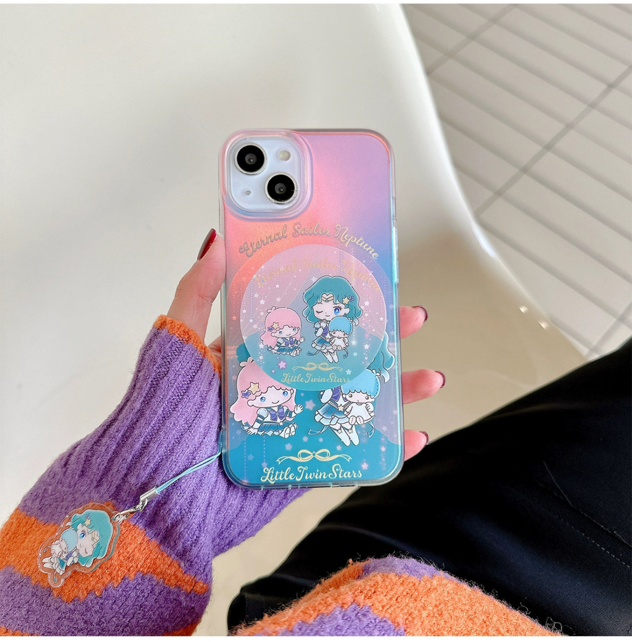 Japanese Cartoon iPhone Case with Strap | Laser Sailor Girl X Little Twin Stars Pochacco - iPhone Case Phone Case 7 8 PLUS SE2 XS XR X 11 12 13 14 15 16 Pro Promax 12mini 13mini KawaiiGiftLand