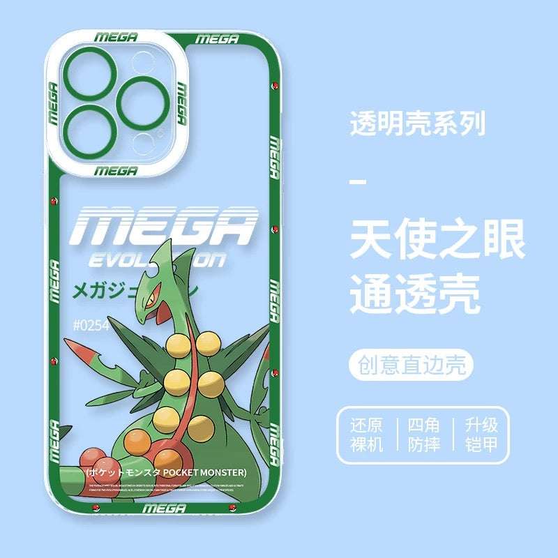 Japan Cartoon Pokemon Mega Evolution | Sceptile - iPhone Case 6 7 8 PLUS SE2 XS XR X 11 12 13 14 15 16 16e Pro Promax 12mini 13mini