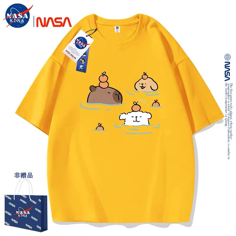 Cute Cartoon Doggie Maltese Puppy Style T-Shirt Series | Maltese Hot Spring with Capybara Part2 - Kawaii Fashion Items for Child & Adult