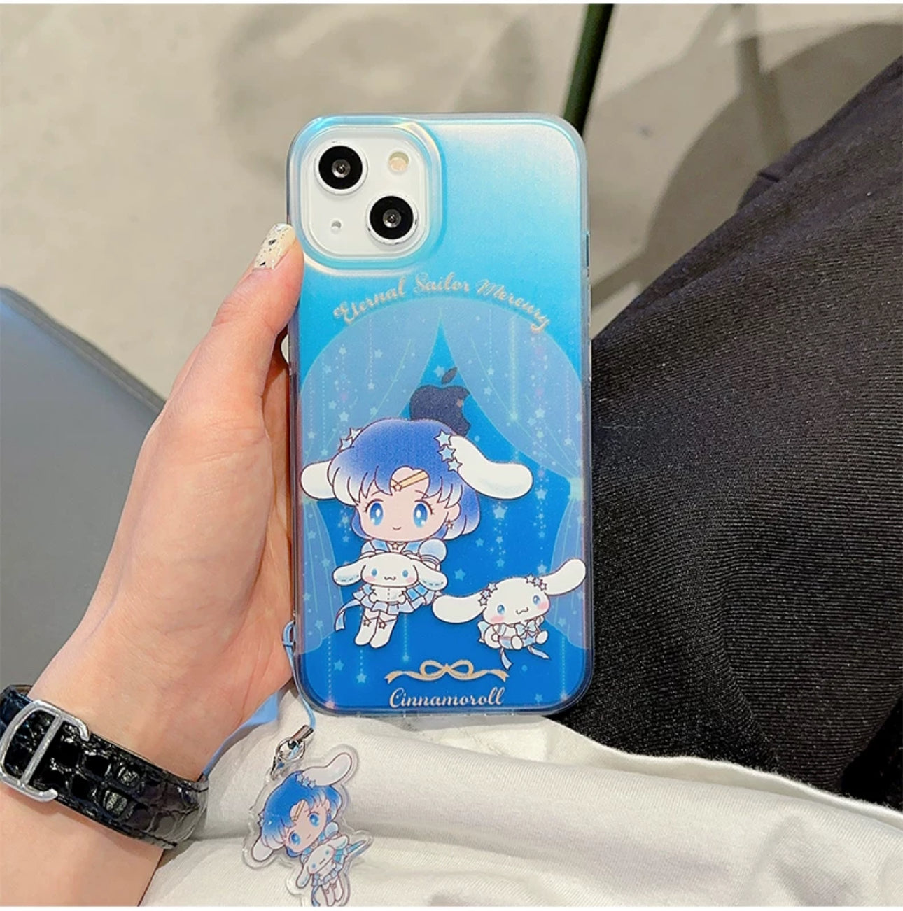 Japanese Cartoon iPhone Case with Strap | Laser Sailor Girl X Hello Kitty Kuromi Cinnamorll Pompompurin - iPhone Case Phone Case 7 8 PLUS SE2 XS XR X 11 12 13 14 15 16 Pro Promax 12mini 13mini KawaiiGiftLand