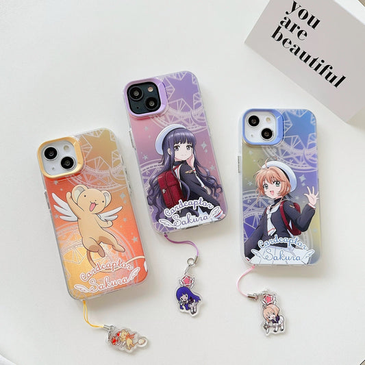 CardCaptorSakura Colourful Laser Case | Sakura Syaoran Cerberus - iPhone Case 7 8 PLUS SE2 XS XR X 11 12 13 14 15 16 Pro Promax 12mini 13mini
