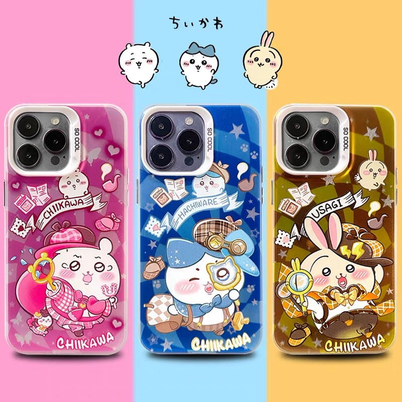 Japanese Cartoon ChiiKawa Detective Laser Case | ChiiKawa Hachiware Usagi Momonga - iPhone Case 11 12 13 14 15 16 16e 17 17e 18 Pro Promax