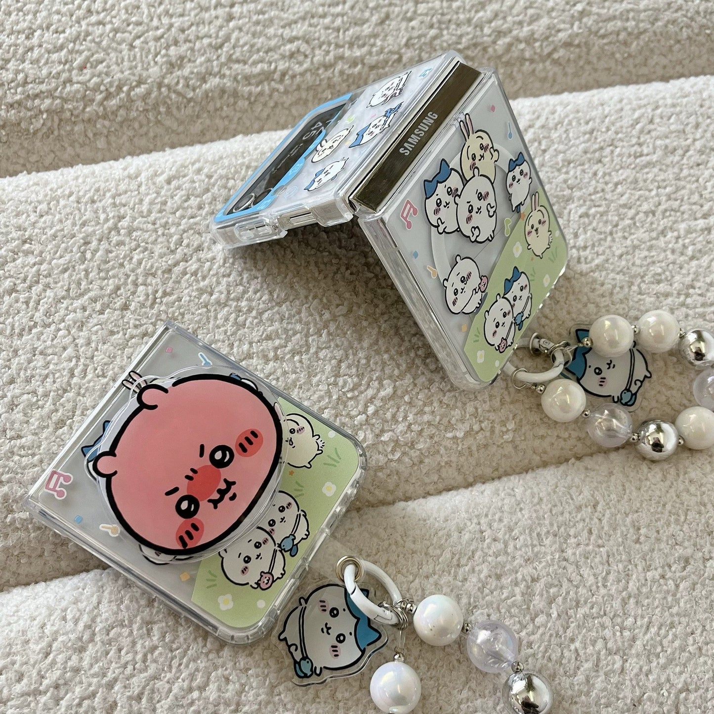 Cute Cartoon Magnetic Case with Phone Handle | Chiikawa Daily Outing - Phone Case Samsung Galaxy Z Flip 3 4 5 6 KawaiiGiftLand