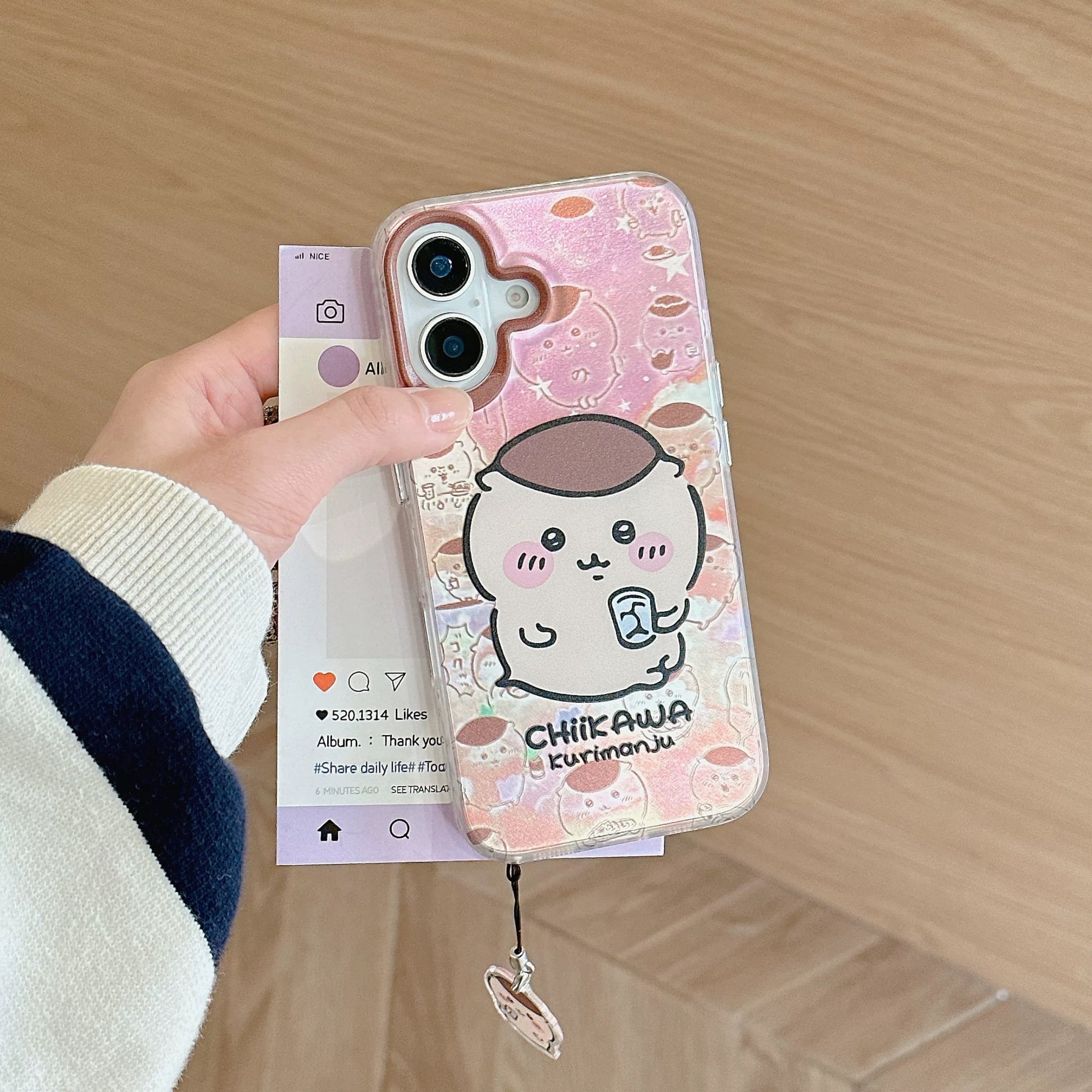 Japanese Cartoon iPhone Case with Strap | Laser Kurimanju Rakko Shisa Furuhonya - iPhone CasePhone Case 7 8 PLUS SE2 XS XR X 11 12 13 14 15 Pro Promax 12mini 13mini KawaiiGiftLand
