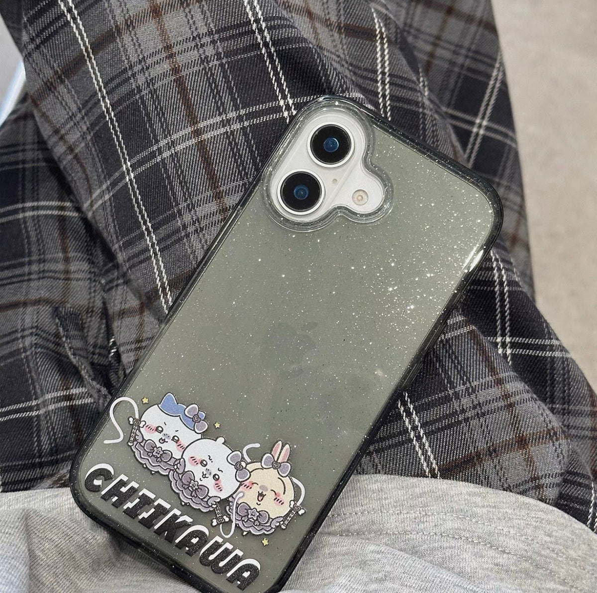 Japanese Cartoon ChiiKawa Gittler Black Clear Case | Devil Group Chiikawa Hachiware Usagi - iPhone Case Plus SE2 11 12 13 14 15 16 16e 17 17e 18 Pro Promax 12mini 13mini