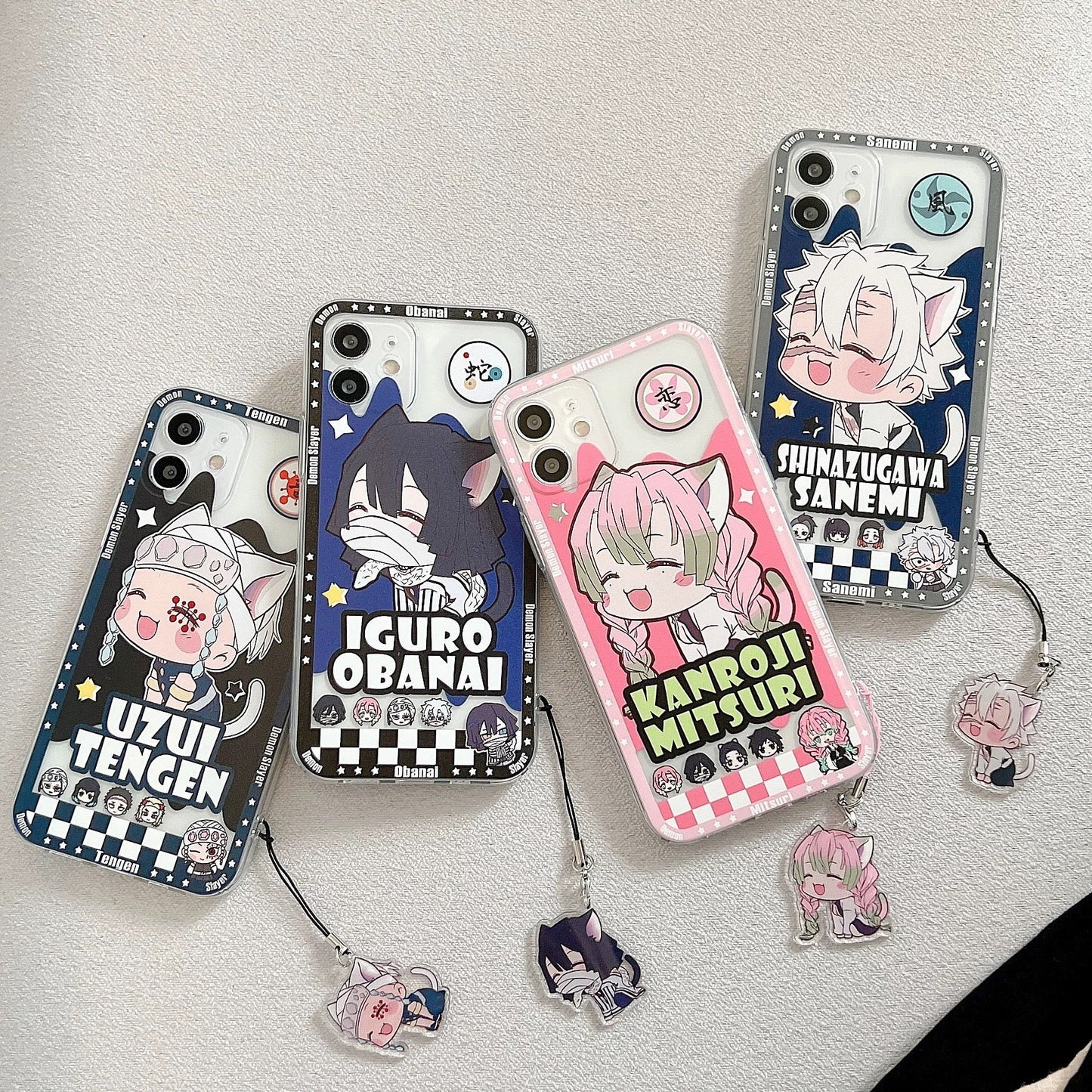 Japanese Anime Kimetsu no Yaiba Demon Slayer Cat Version | Tengen Obanai Mitsuri Sanemi with Phone Stand - iPhone Case PLUS SE2 XS XR X 11 12 13 14 15 16 Pro Promax 12mini 13mini KawaiiGiftLand