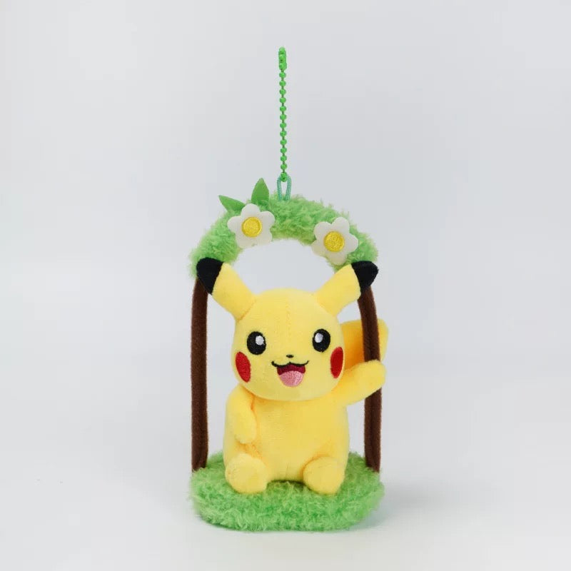 Japan Cartoon Pokemon Keychain | Pikachu with Flower Swings - Mascot Plush Doll  Kawaii Decoration