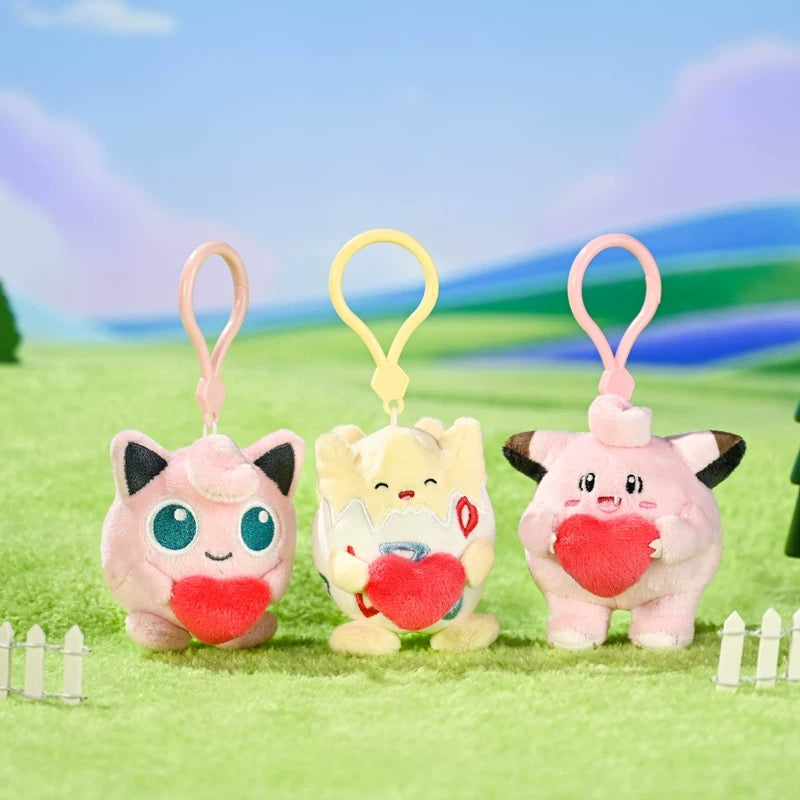 Japan Cartoon Pokemon with Heart Version Dream Start Keychain | Pikachu Bulbasaur Charmander Squirtle Clefairy Jigglypuff Psyduck Slowpoke Gengar Mew Togepi Plusle Minun Rowlet Mimikyu Sprigatito - Mascot Plush Doll  Kawaii Decoration KawaiiGiftLand