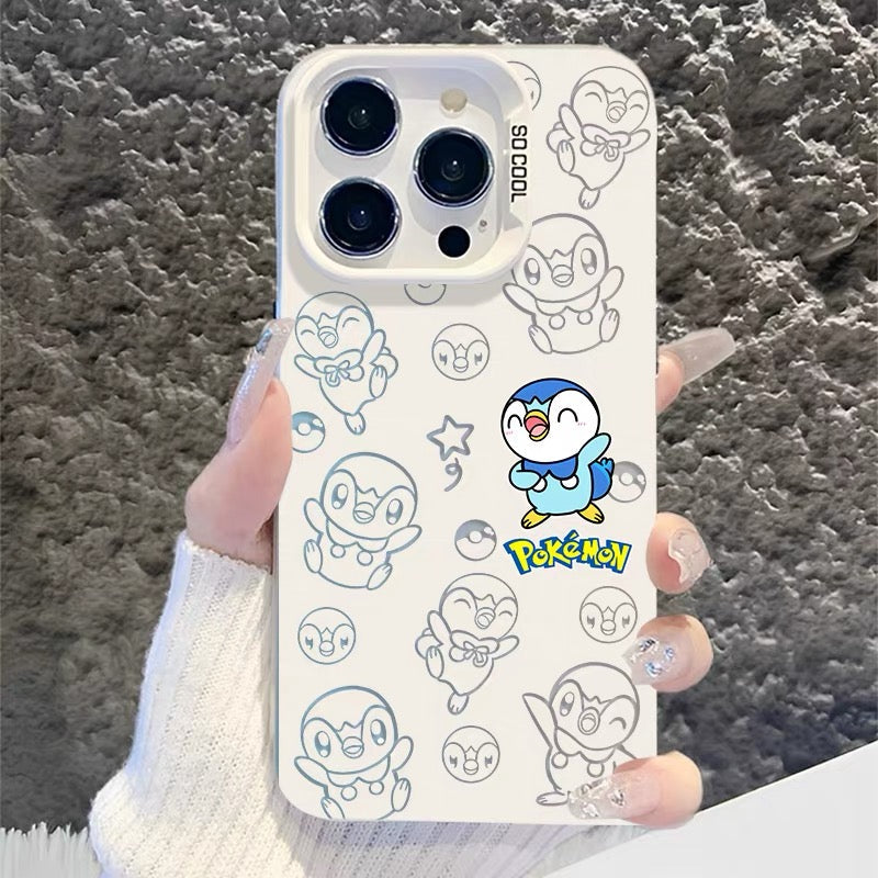 Japanese Cartoon Pokemon Matt & Silver Case Part2 | Psyduck Snorlax Gengar Piplup Rowlet Jirachi 6 Styles - iPhone Case PLUS SE2 XS XR X 11 12 13 14 15 16 16e 17 17e 18 Pro Promax 12mini 13mini