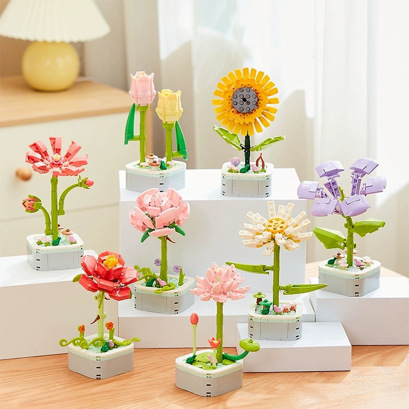 Mini Block Building Flower Series 1  | Daisy Pink Rose Sunflower - Tiny Particle Assembly DIY Handmade Gift KawaiiGiftLand