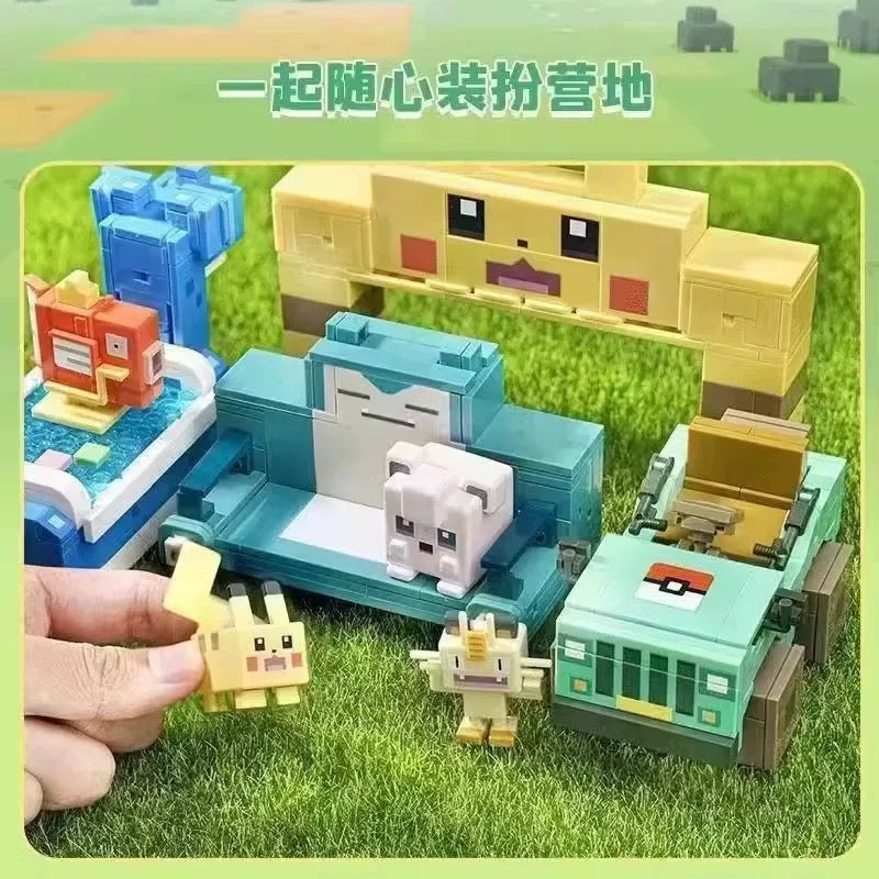 Pokemon Adventures Cube Accessories Furniture Build Blocks Part 1 | Pikachu Snorlax Lapras Meowth - Moveable Building Blocks Toy Collections