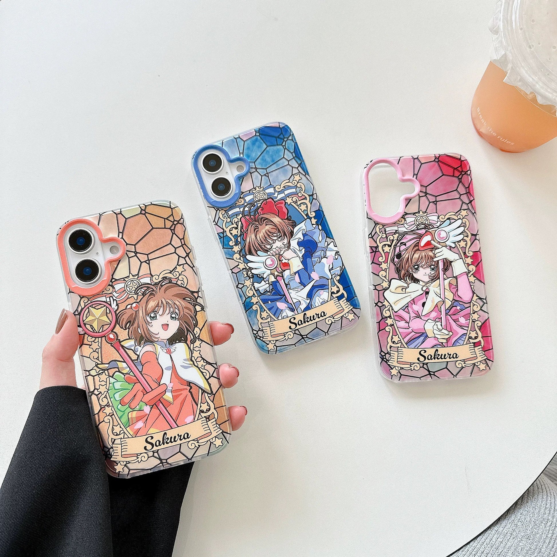 Japanese Cartoon CardCaptorSakura Layer Glass Window Version | Pink Blue Orange - iPhone Case 6 7 8 PLUS SE2 XS XR X 11 12 13 14 15 16 Pro Promax 12mini 13mini KawaiiGiftLand