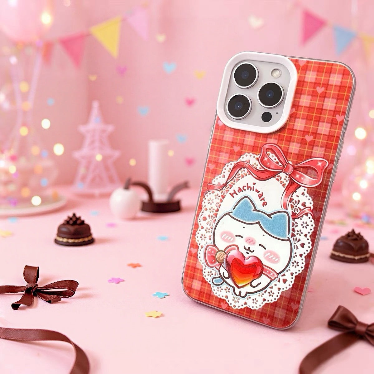 Japanese Cartoon ChiiKawa with Heart Chocolate Laser Case | Chiikawa Hachiware Usagi Momonga 4 Styles - iPhone Case 11 12 13 14 15 16 16e 17 17e 18 Pro Promax