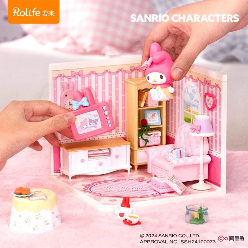 Rolife x Sanrio Character Sweet Room Craft Kits Set | My Melody Kuromi Sitting Room Bathroom Bedroom Cloakroom - DIY Handmade Wooden Mini World Miniature Gift KawaiiGiftLand