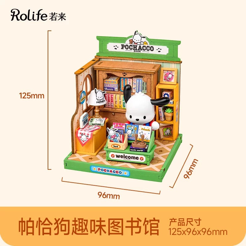 Rolife x Sanrio Character Style Shopping Street Craft Kits Set | Hello Kitty My Melody Pompompurin Pochacco - DIY Handmade Wooden Mini World Miniature Gift KawaiiGiftLand