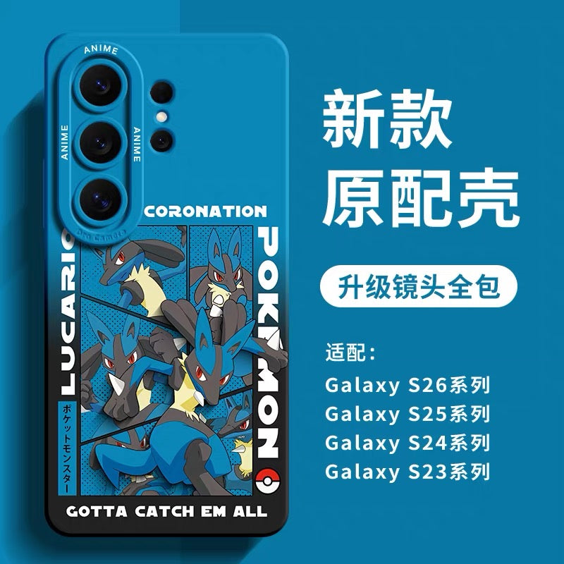 日本の漫画ポケモンシリコンケース ワールドチャンピオンシップ | サトシ ピカチュウ ルカリオ ネギガナイト ウオノラゴン カイリュー リザードン ゲンガー - スマホケース Samsung Galaxy S26 S25 S24 S23 FE Ultra Edge