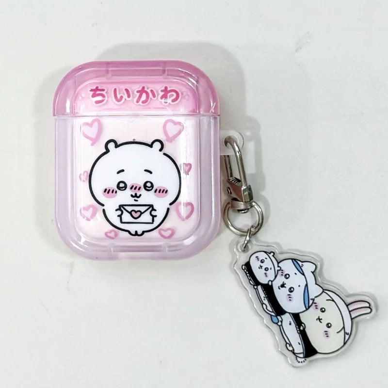 Japanese Cartoon ChiiKawa Lovely Day | Chiikawa Hachiware Usagi Pink Blue Yellow with Keychain - AirPods AirPodsPro AirPods3 AirPods4 Case KawaiiGiftLand