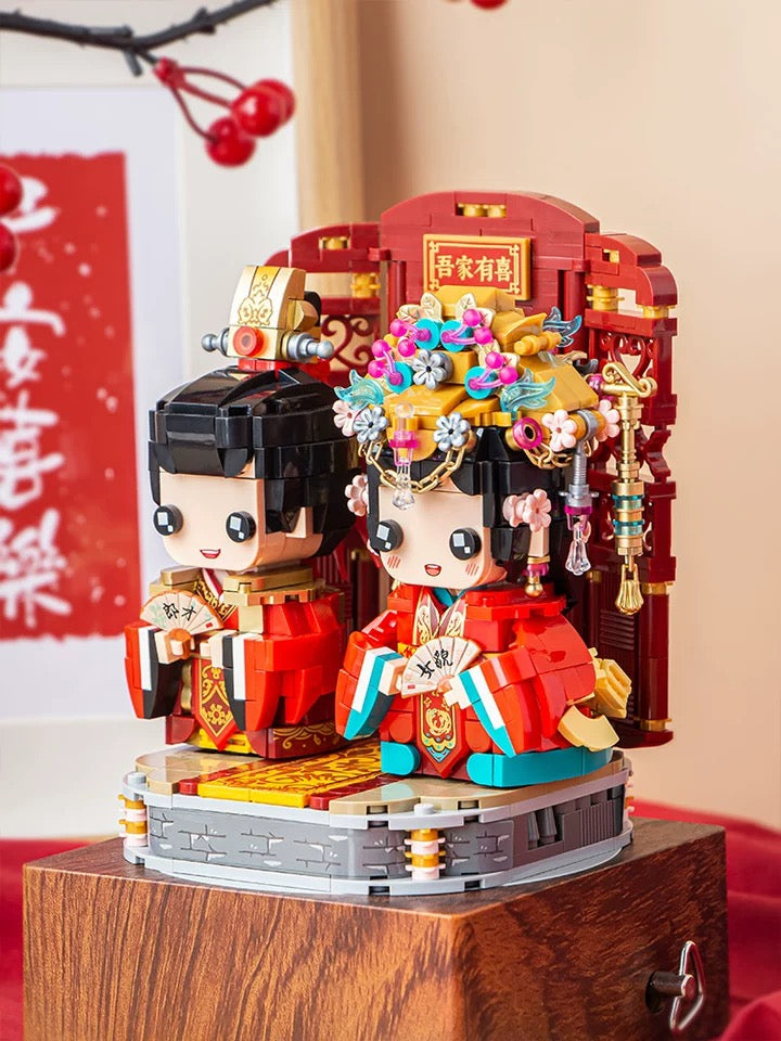 Loz Building Mini Block Characters Music Box | Chinese Wedding Bridegroom Bride - Valentine Wedding DIY Handmade Gift KawaiiGiftLand