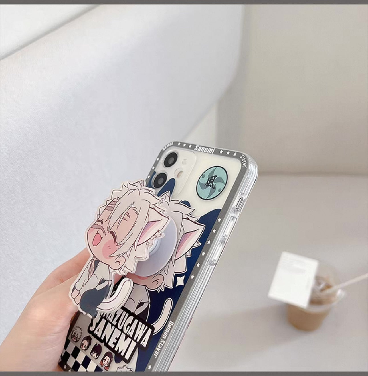 Japanese Anime Kimetsu no Yaiba Demon Slayer Cat Version | Tengen Obanai Mitsuri Sanemi with Phone Stand - iPhone Case PLUS SE2 XS XR X 11 12 13 14 15 16 Pro Promax 12mini 13mini KawaiiGiftLand