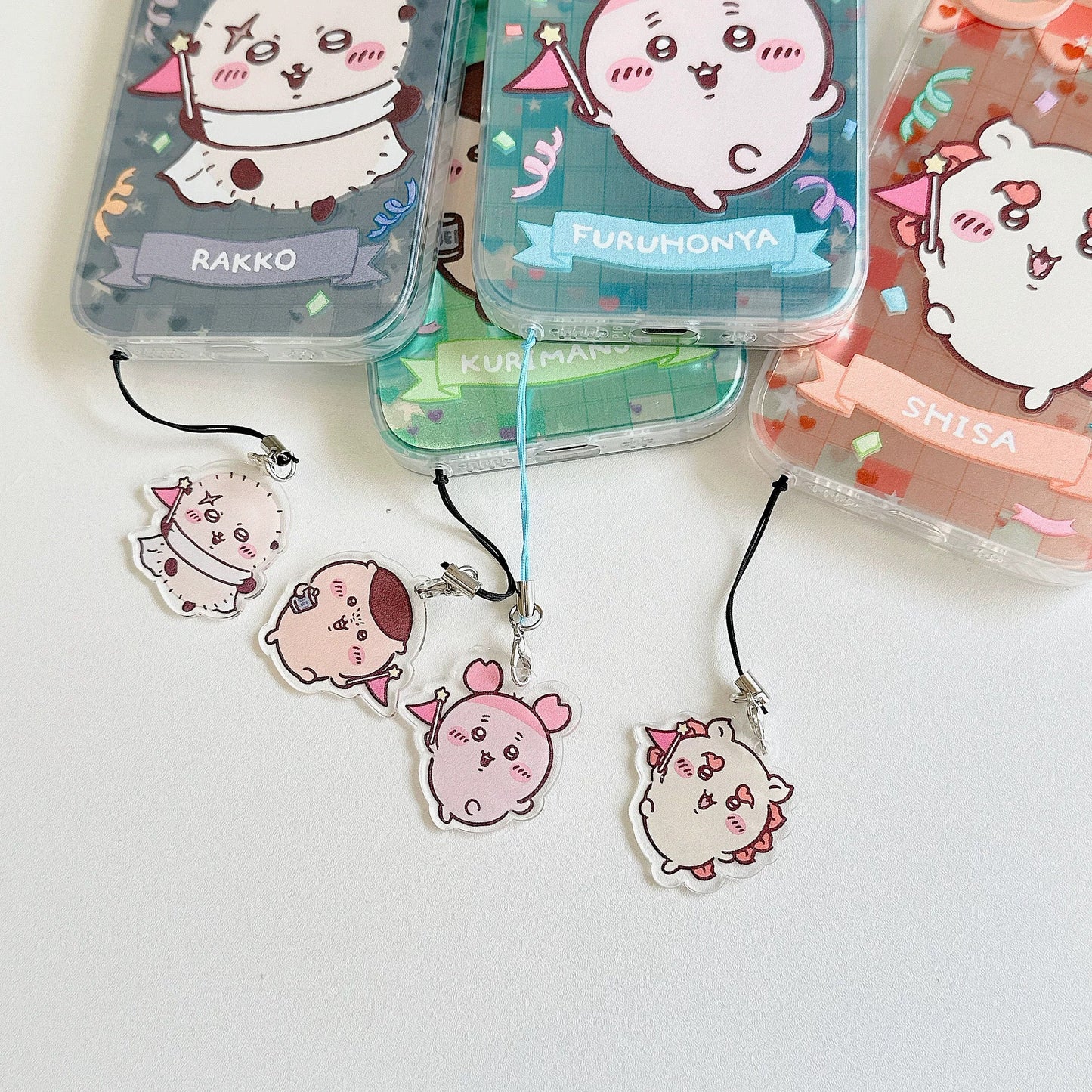 Japanese Cartoon ChiiKawa iPhone Laser Case with Strap | Happy Party Rakko Kurimanju Shisa Furuhonya - Phone Case Samsung Galaxy S26 S25 S24 S23 S22 S21 FE Ultra Edge