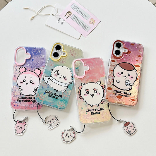 Japanese Cartoon iPhone Case with Strap | Laser Kurimanju Rakko Shisa Furuhonya - iPhone CasePhone Case 7 8 PLUS SE2 XS XR X 11 12 13 14 15 Pro Promax 12mini 13mini