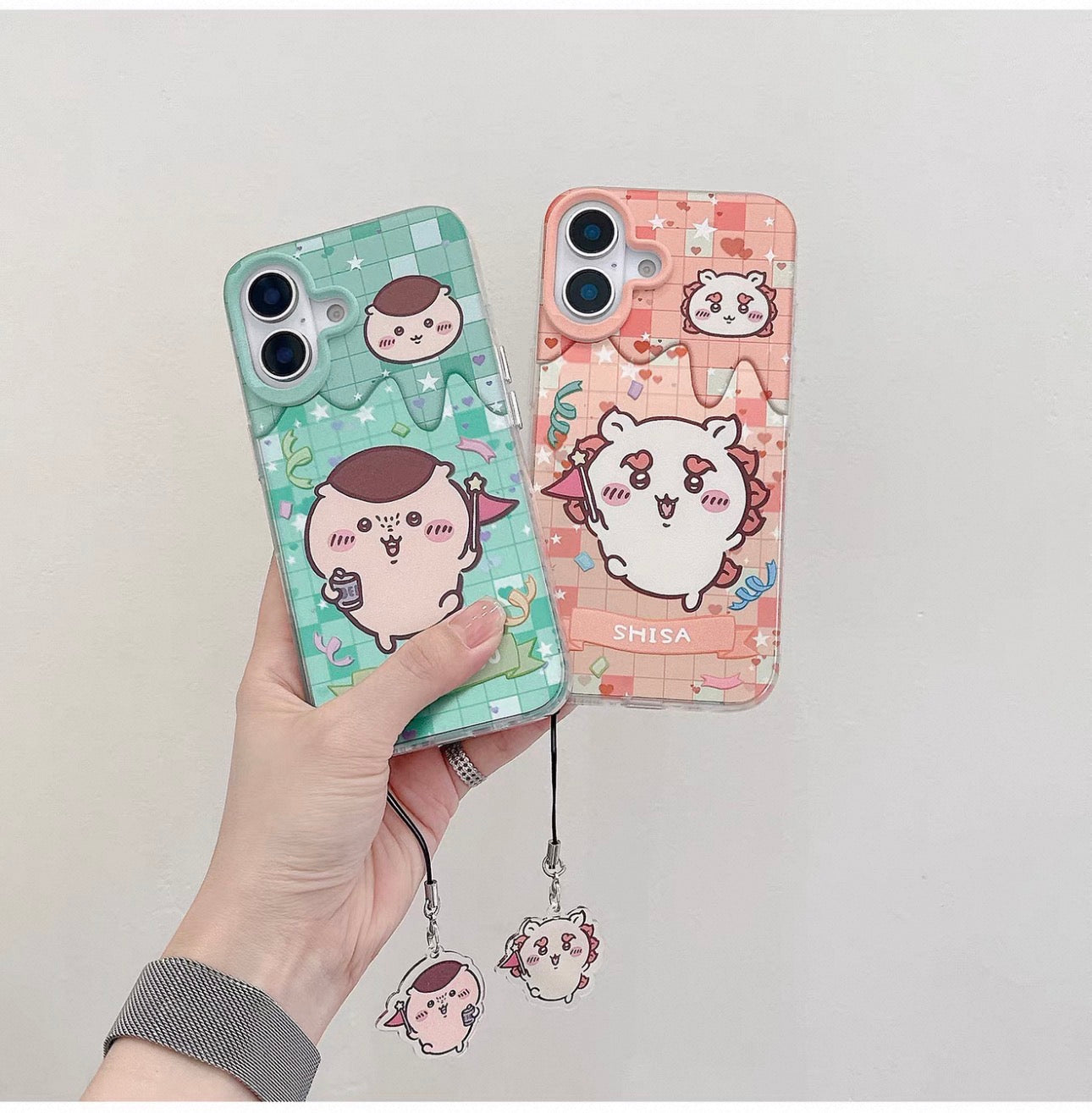 Japanese Cartoon ChiiKawa iPhone Laser Case with Strap | Happy Party Rakko Kurimanju Shisa Furuhonya - Phone Case Samsung Galaxy S26 S25 S24 S23 S22 S21 FE Ultra Edge