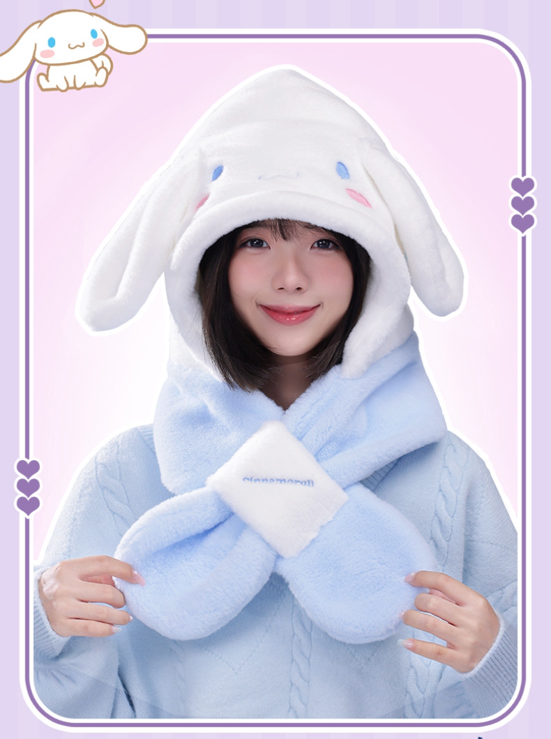 Sanrio Hat with Scarf Hat | Hello Kitty My Melody Kuromi Cinnamoroll Pochacco Hangyodon - Winter Warm Accessory Outfits KawaiiGiftLand