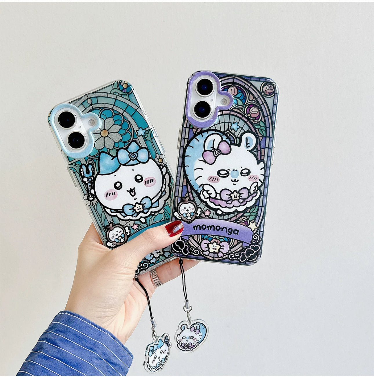Japanese Cartoon iPhone Case with Strap | Laser Magical Girl with Glass Window Chiikawa Hachiware Usagi Momonga Magic - iPhone CasePhone Case 7 8 PLUS SE2 XS XR X 11 12 13 14 15 Pro Promax 12mini 13mini KawaiiGiftLand