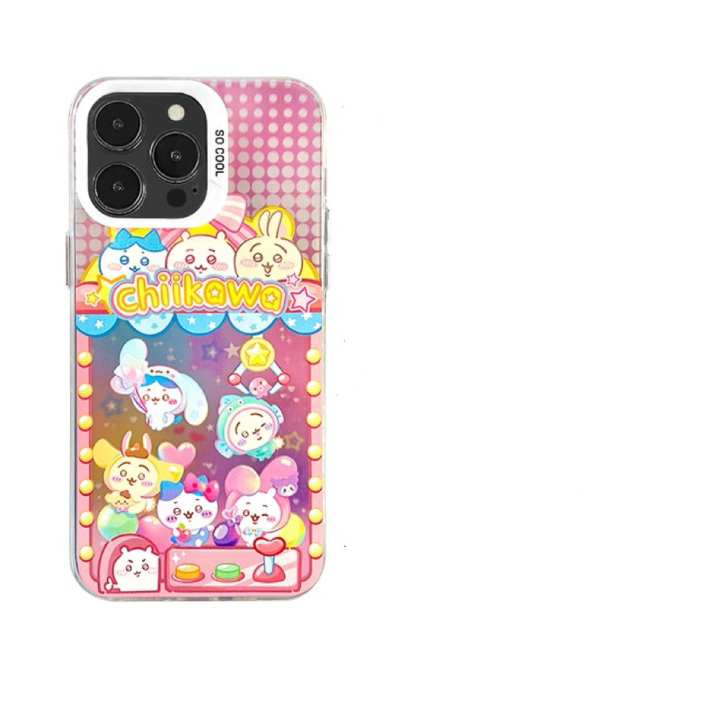Japanese Cartoon ChiiKawa | Laser Doll Clip Machine Sanrio Friends Chiikawa Hachiware Usagi Momonga Shisa Crab - iPhone Case 11 12 13 14 15 16 Pro Promax KawaiiGiftLand