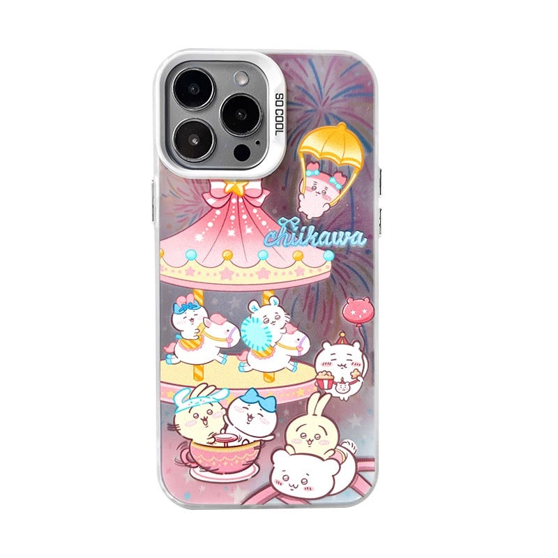 Japanese Cartoon ChiiKawa | Amusement Park Firework Starry Night ChiiKawa Hachiware Usagi Merry Go Round Laser - iPhone Case 11 12 13 14 15 16 Pro Promax KawaiiGiftLand