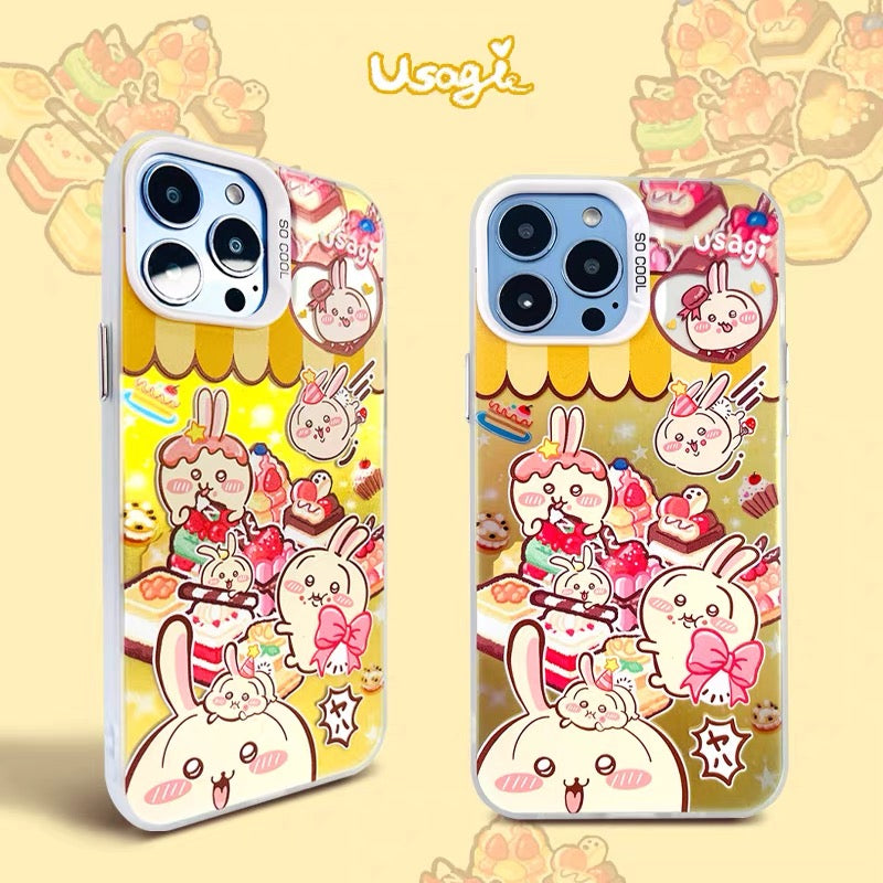 Japanese Cartoon ChiiKawa Happy Day with Sweets Laser Case | ChiiKawa Hachiware Usagi - iPhone Case 11 12 13 14 15 16 16e 17 17e 18 Pro Promax