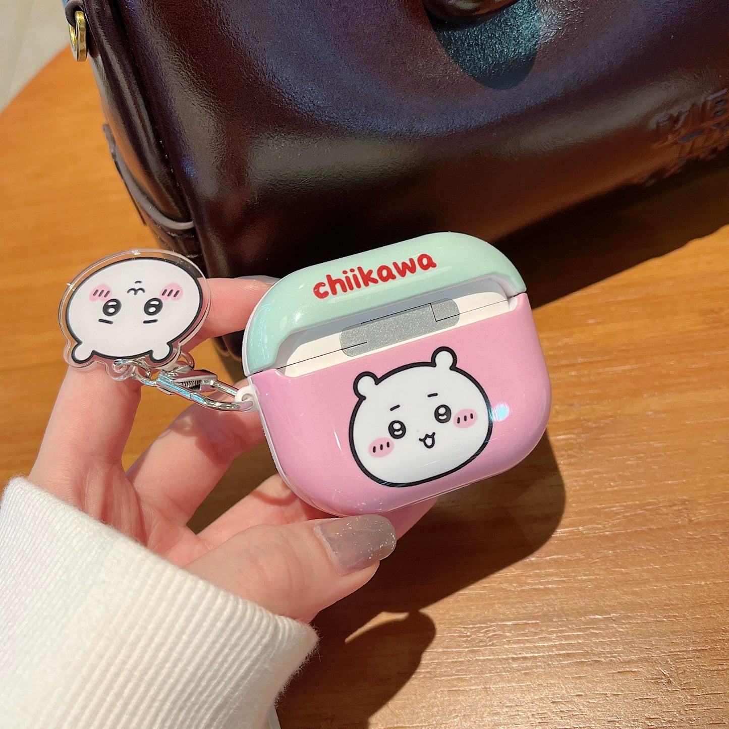 Japanese Cartoon ChiiKawa Pastel Colour | Chiikawa Hachiware Usagi Pink Blue Yellow Mint with Keychain - AirPods AirPodsPro AirPods3 AirPods4 Case KawaiiGiftLand