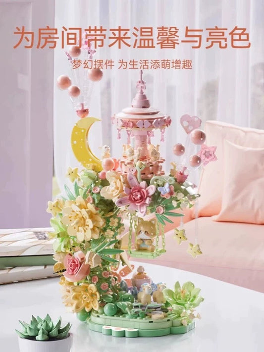 Mini Block Building Block Fancy Forest Moon Flower - with LED Lights Valentine Girlish DIY Handmade Gift