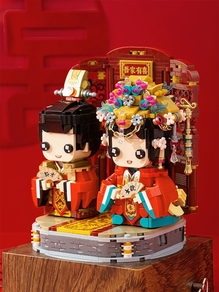 Loz Building Mini Block Characters Music Box | Chinese Wedding Bridegroom Bride - Valentine Wedding DIY Handmade Gift KawaiiGiftLand