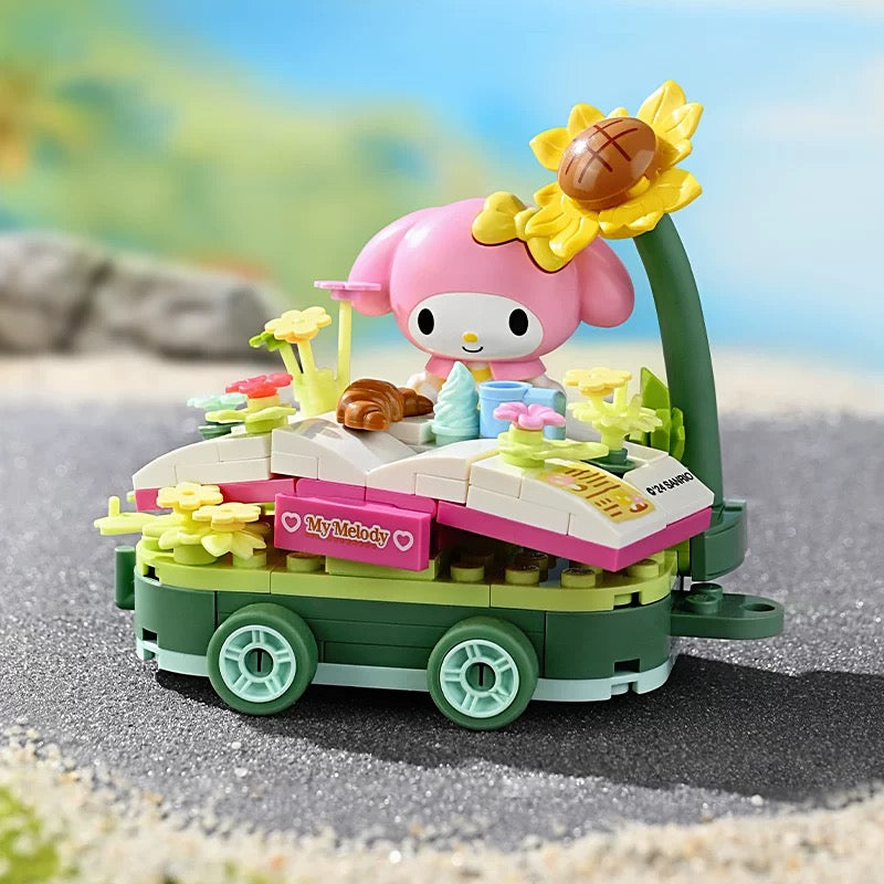 Sanrio Summer Parade of Floats | Hello Kitty My Melody Kuromi Cinnamoroll Pompompurin Pochacco - Train Car can Move Building Blocks Toy Collections