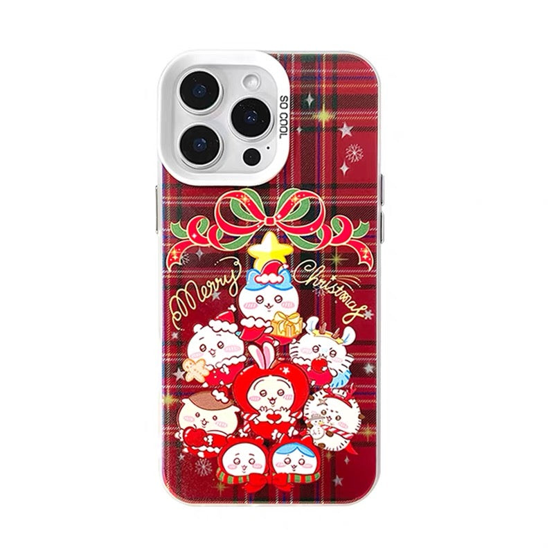 Japanese Cartoon ChiiKawa Merry Xmas Laser Case | Christmas Tree Group - iPhone Case 11 12 13 14 15 16 16e 17 17e 18 Pro Promax