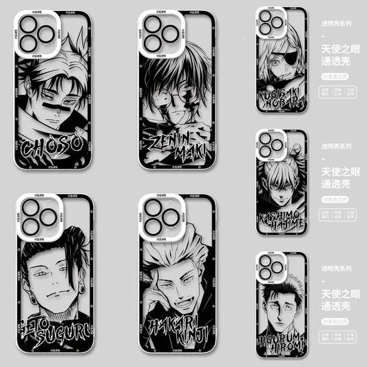 Japanese Anime Jujutsu Kaisen Black & White Drawing Style | Choso Geto Maki Kinji Nobara Hajime - iPhone Case PLUS SE2 XS XR X 11 12 13 14 15 16 16e 17 17e Pro Promax 12mini 13mini