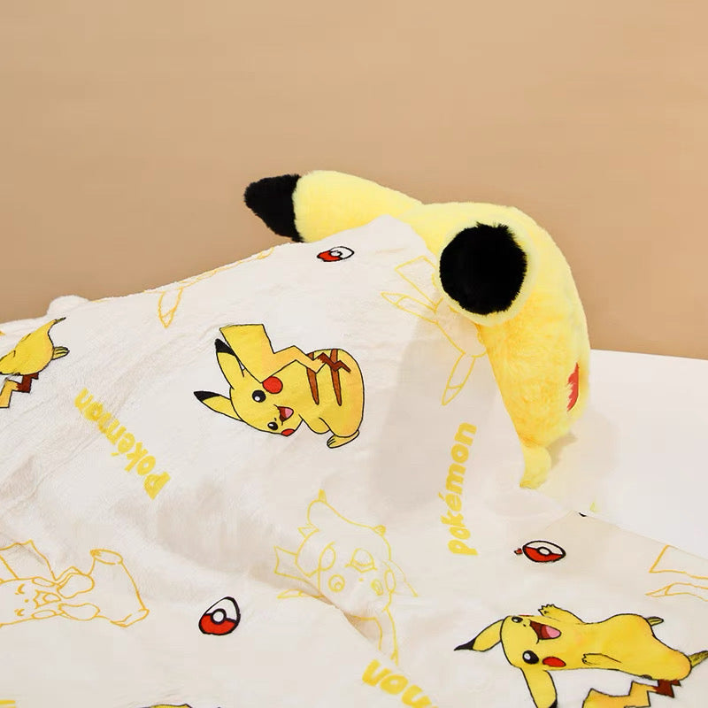 Japan Cartoon Pokemon | Pikachu Plush Doll With Furry Blanket - Mascot Plush Doll Kawaii Decoration KawaiiGiftLand