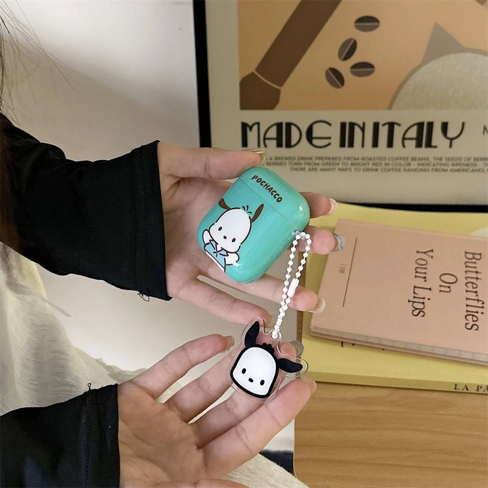 Japanese Cartoon Classical Cinnamoroll Pochacco Sky Blue Mint Green with Keychain - AirPods AirPodsPro AirPods3 AirPods4 Case KawaiiGiftLand