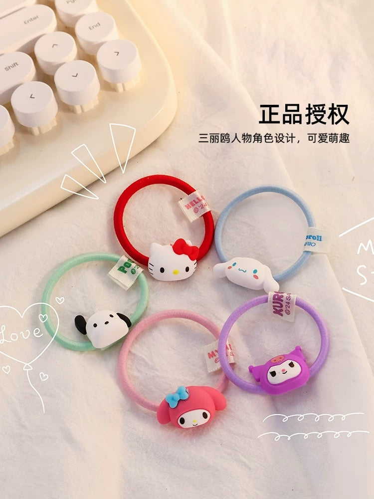 Sanrio Big Head Hair Tie 3pcs Set | Hello Kitty My Melody Kuromi Cinnamoroll  Pochacco KawaiiGiftLand