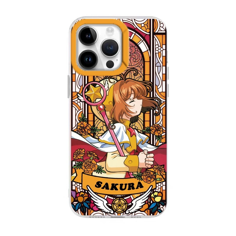 Japanese Cartoon CardCaptorSakura Glass Window Version with Strap & Stand | Pink Orange Purple - iPhone Case 6 7 8 PLUS SE2 XS XR X 11 12 13 14 15 Pro Promax 12mini 13mini KawaiiGiftLand