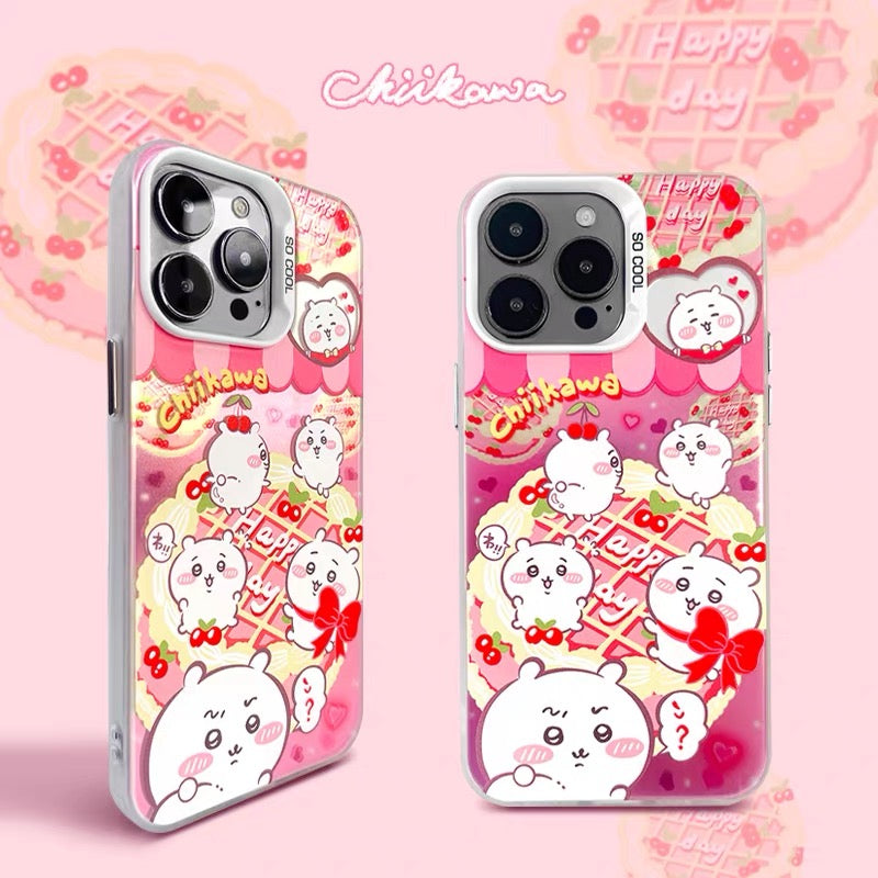 Japanese Cartoon ChiiKawa Happy Day with Sweets Laser Case | ChiiKawa Hachiware Usagi - iPhone Case 11 12 13 14 15 16 16e 17 17e 18 Pro Promax