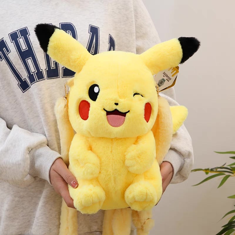 Japan Cartoon Pokemon Plush Backpack | Pikachu - Mascot Plush Doll Kawaii Decoration KawaiiGiftLand