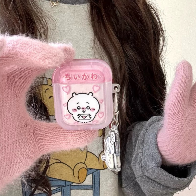 Japanese Cartoon ChiiKawa Lovely Day | Chiikawa Hachiware Usagi Pink Blue Yellow with Keychain - AirPods AirPodsPro AirPods3 AirPods4 Case KawaiiGiftLand